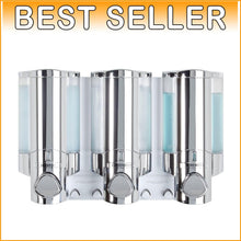 Load image into Gallery viewer, Chrome 3-Chamber Pump Dispenser for Soap, Shampoo &amp; Conditioners - Quick Install