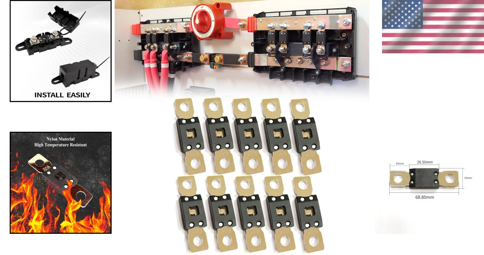 Reliable 2 Pack 40-500 Amp Time Delay Fuses for Automotive & Marine Applications