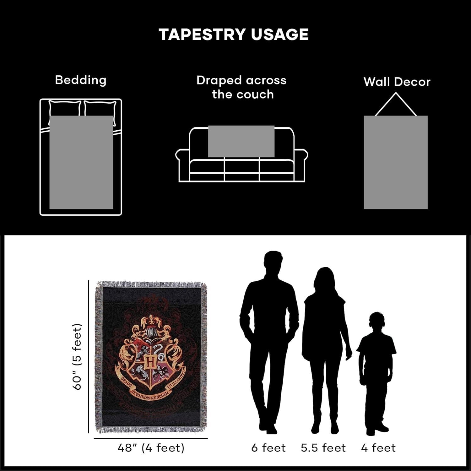 Officially Licensed 48x60 Harry Potter Throw Blanket - Vibrant Hogwarts Tapestry