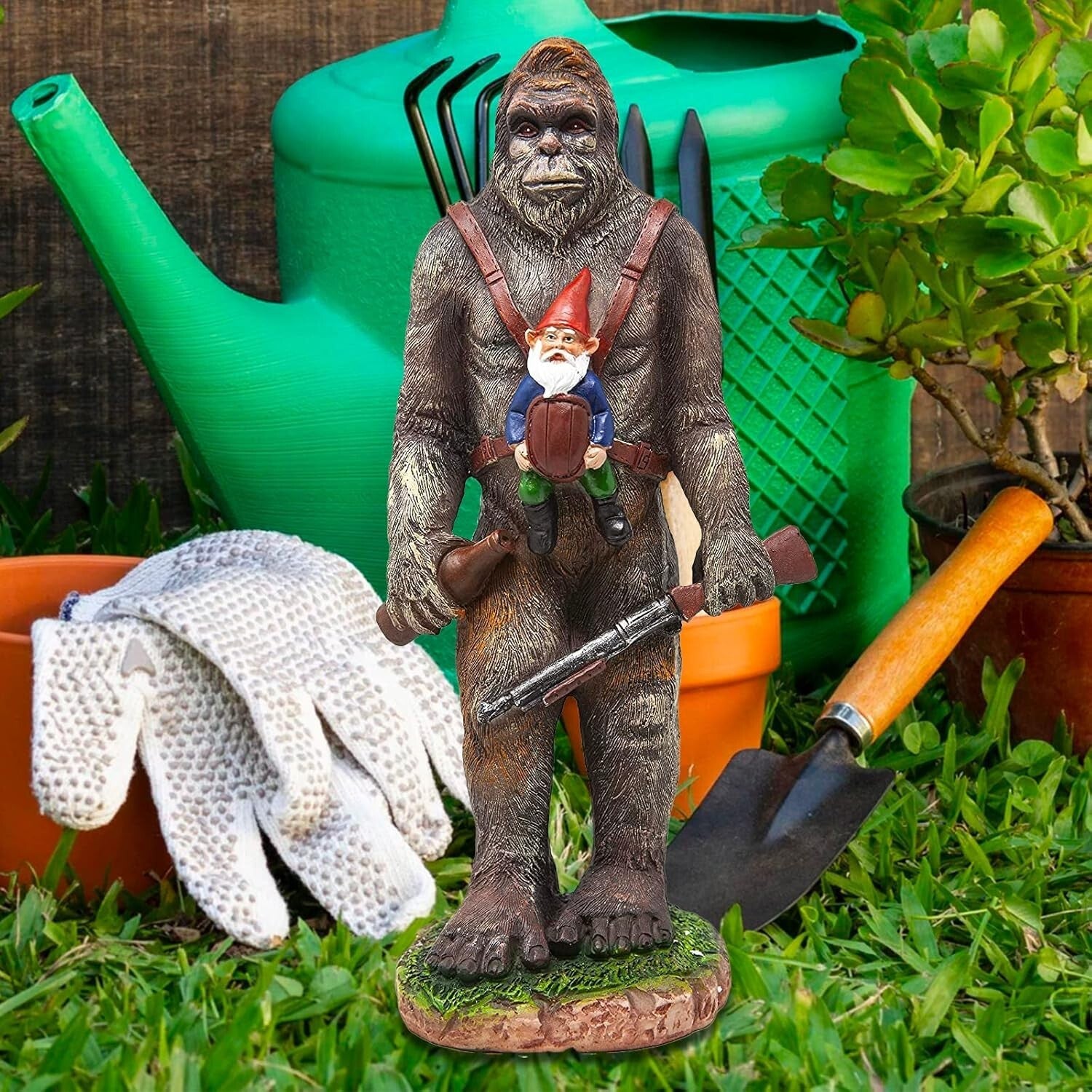 Mythical Bigfoot and Gnome Duo – Unique Garden Statue for Home and Patio
