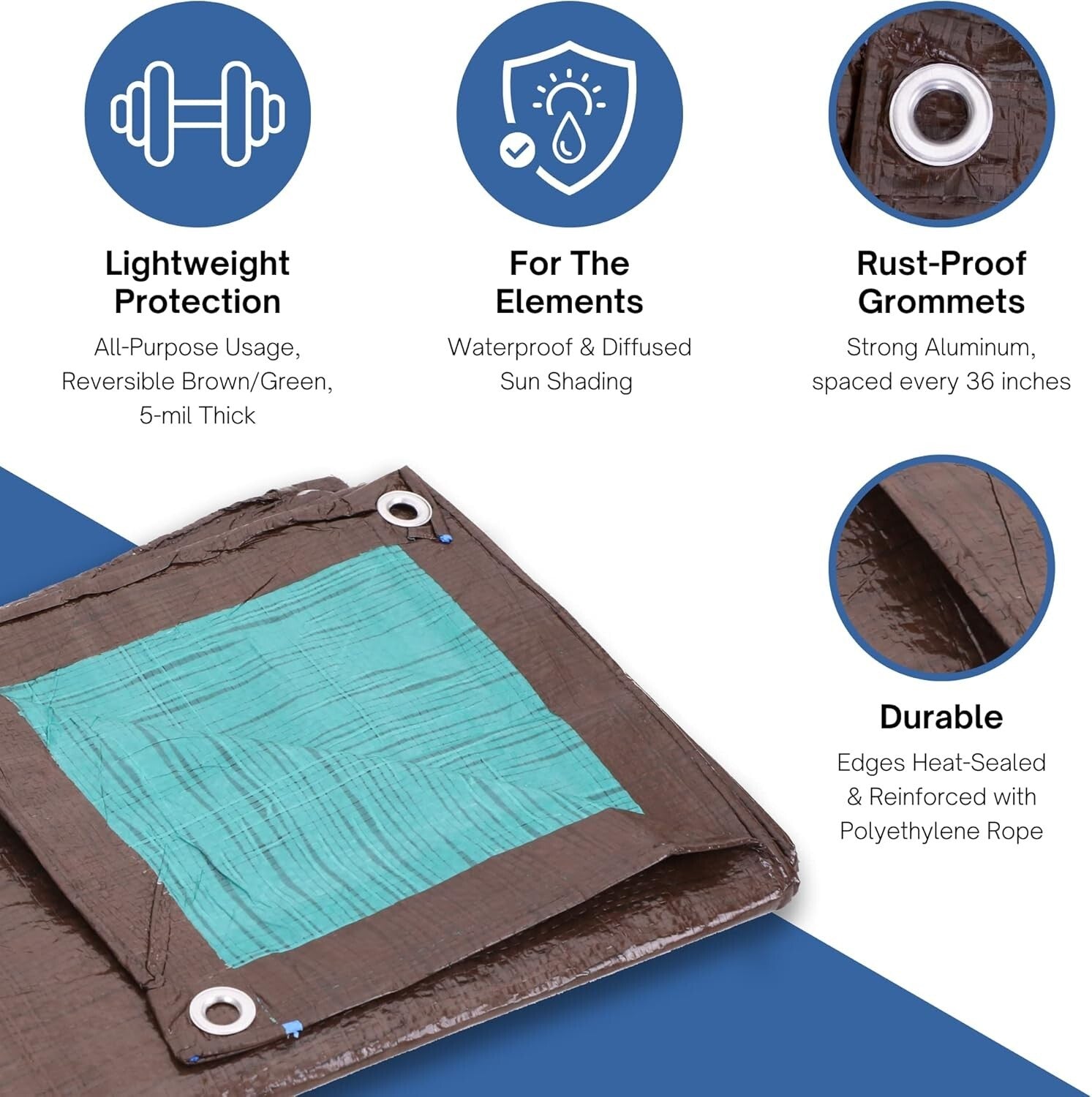 18 x 24 Ft. Waterproof Reversible Poly Tarp - Lightweight All-Purpose Protection