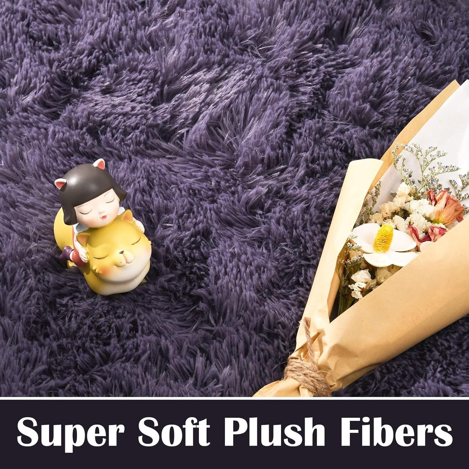Fluffy 10x12 Gray Purple Area Rug - Non-Slip Carpet for Living Room & Bedroom