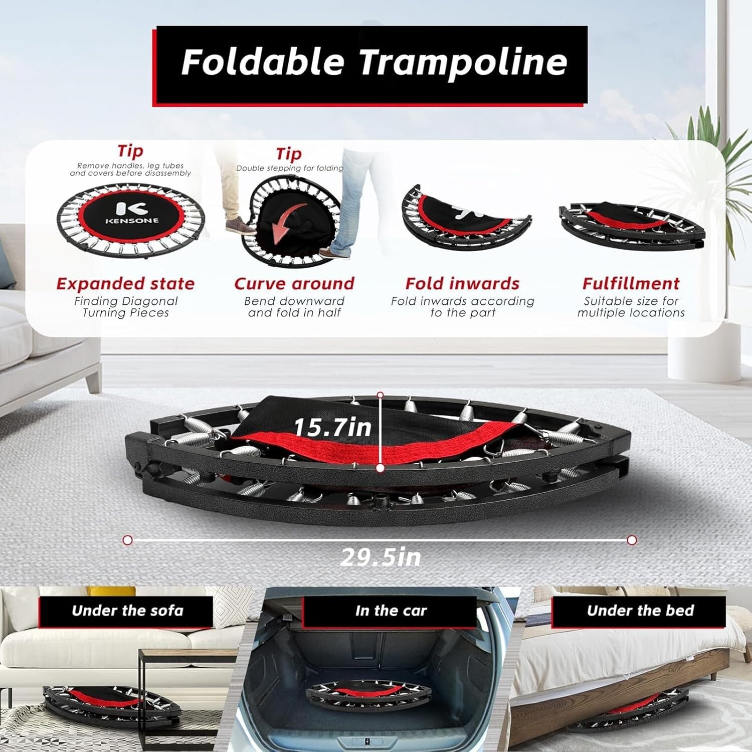 Compact 40" Mini Trampoline with Safety Handle - Perfect for Family Workouts