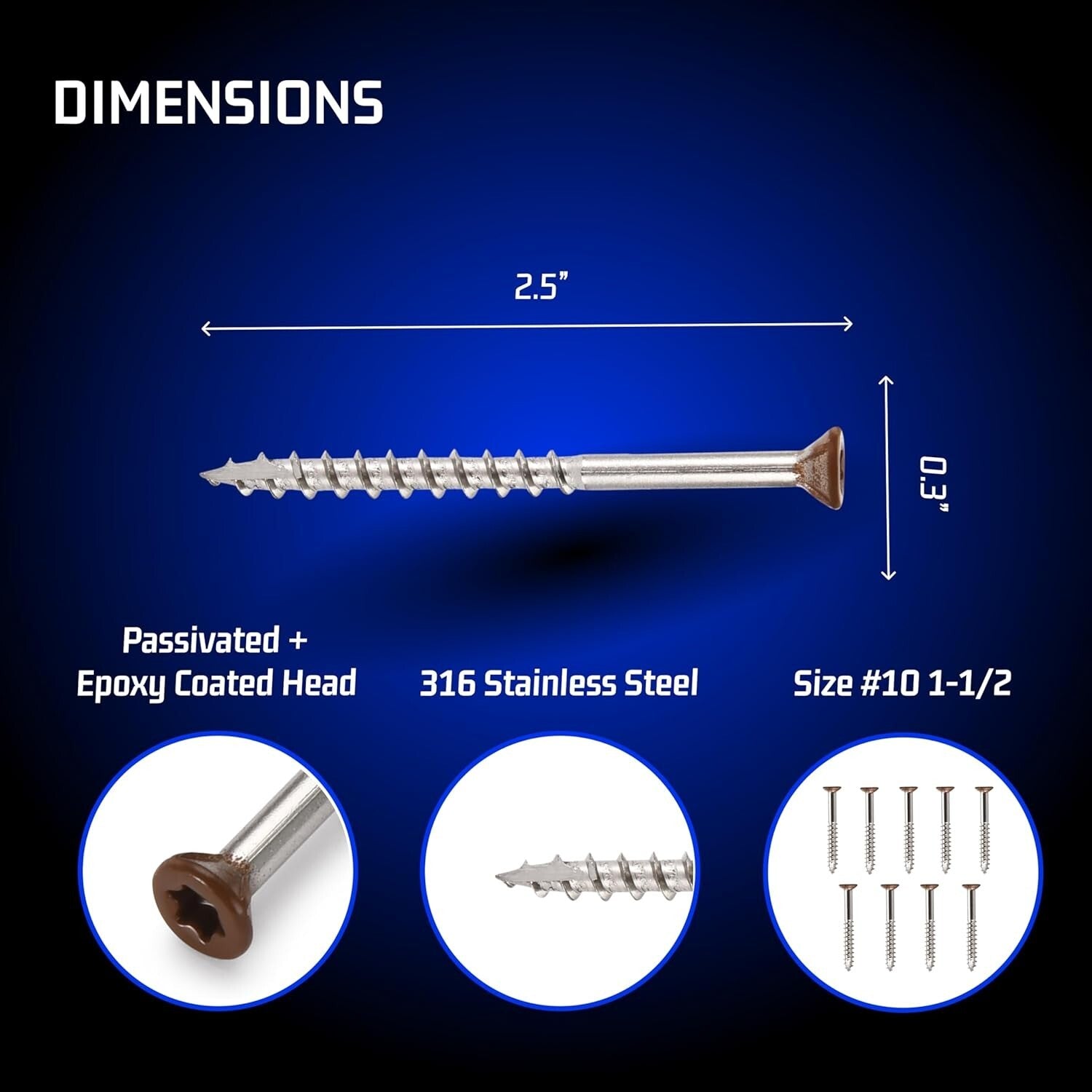 316 Stainless Steel Deck Screws Set - Corrosion-Resistant & Includes Drive Bit