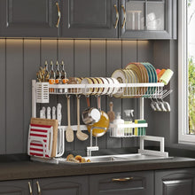 Load image into Gallery viewer, Adjustable Over Sink Dish Drying Rack - Stainless Steel 2-Tier Kitchen Organizer