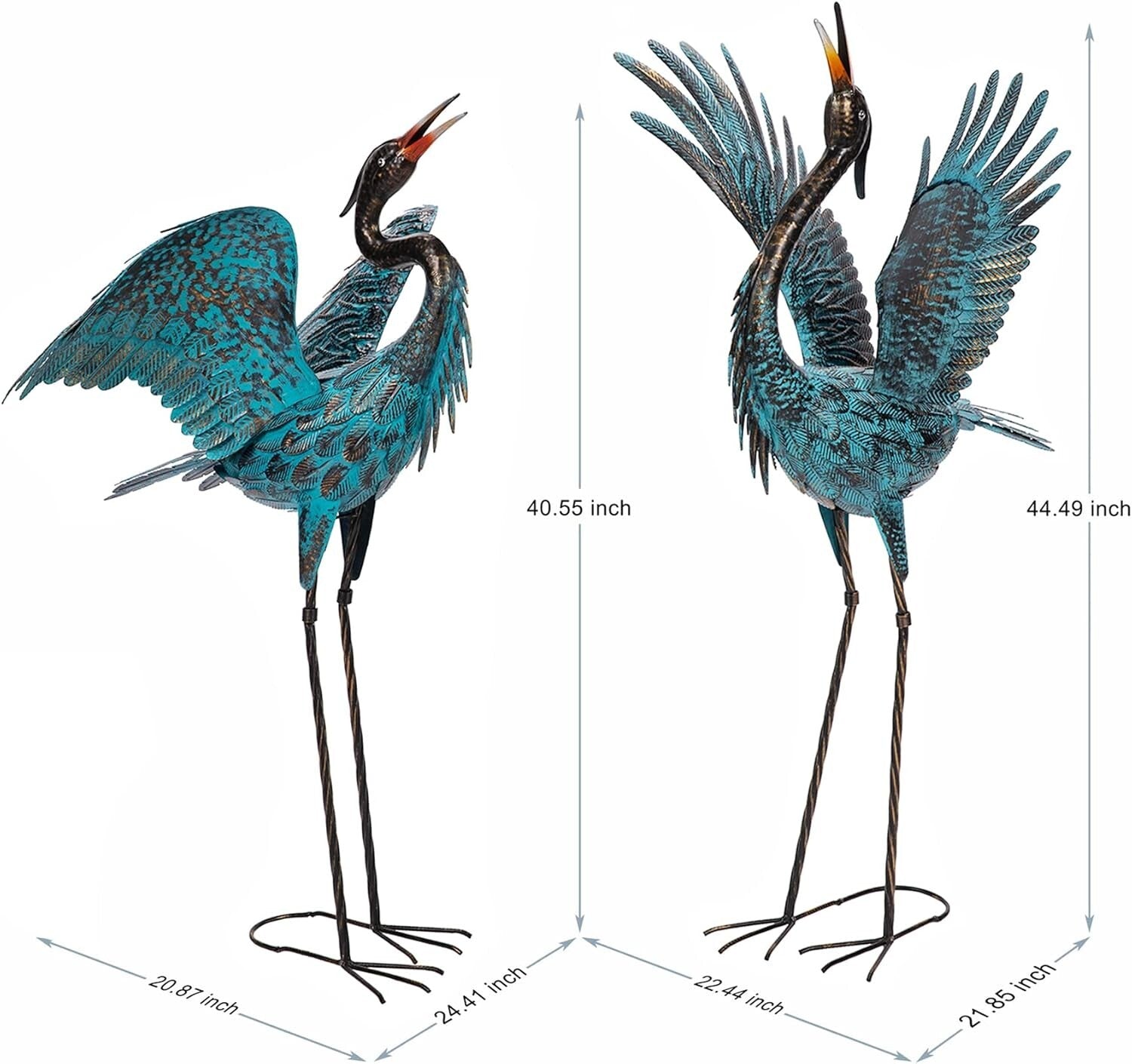 Elegant Handmade Garden Crane Sculptures - Blue Metal Bird Yard Art Set