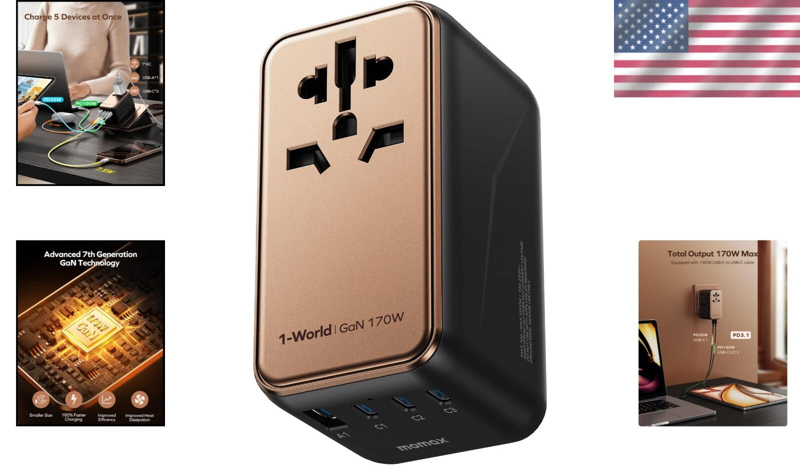 Advanced GaN Technology Universal Adapter - Fast Charging for Global Travel