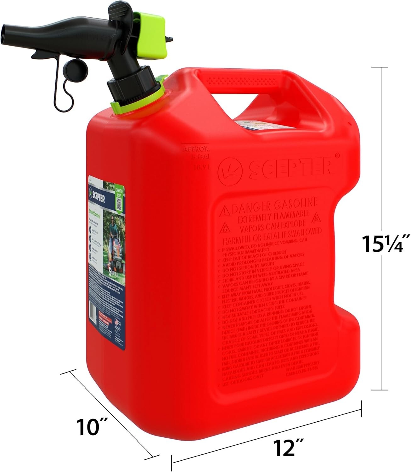 Durable 5-Gallon Red Gas Can with Flame Mitigation & Controlled Flow Spout