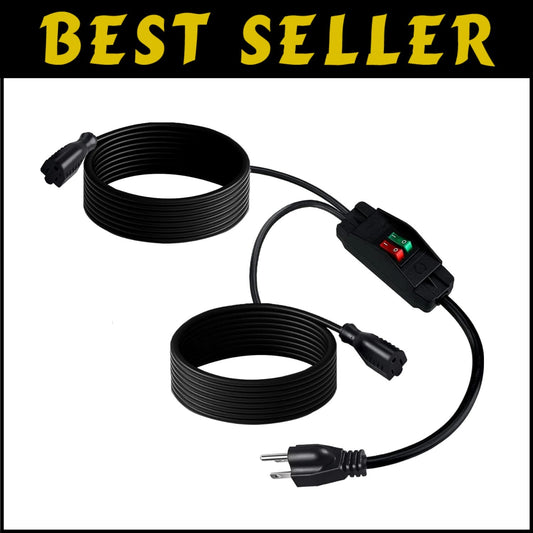 2-Way Outdoor Power Splitter Extension Cord with On/Off Switch - 15 Feet Long