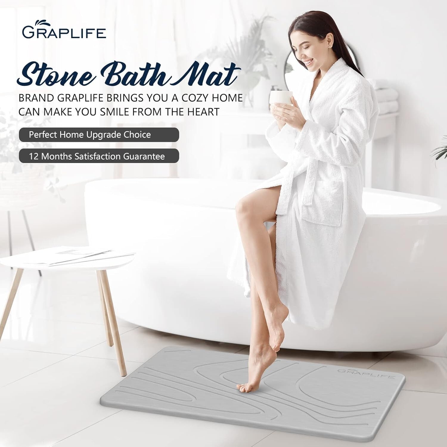 Diatomaceous Earth Quick-Dry Bath Mat - Stylish Non-Slip Shower Rug 1'3" x 1'11"