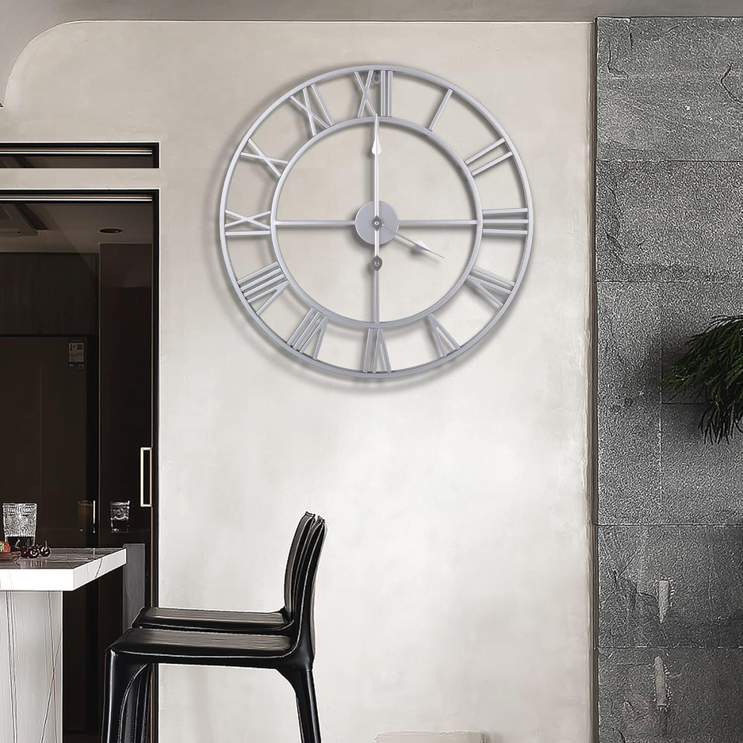 Elegant 18-Inch Retro Roman Numeral Wall Clock - Almost Silent Silver Decor