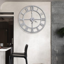 Load image into Gallery viewer, Elegant 18-Inch Retro Roman Numeral Wall Clock - Almost Silent Silver Decor