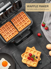 Load image into Gallery viewer, Portable 1200W Waffle Maker &amp; Panini Press - Removable Plates for Easy Cooking