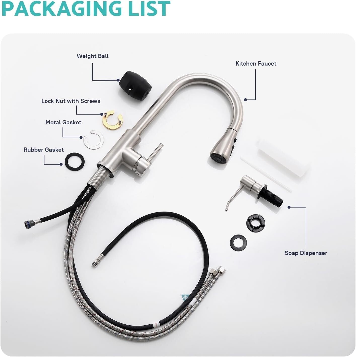 Durable Pull Down Kitchen Faucet & Soap Dispenser Combo - Easy Install 304 SS