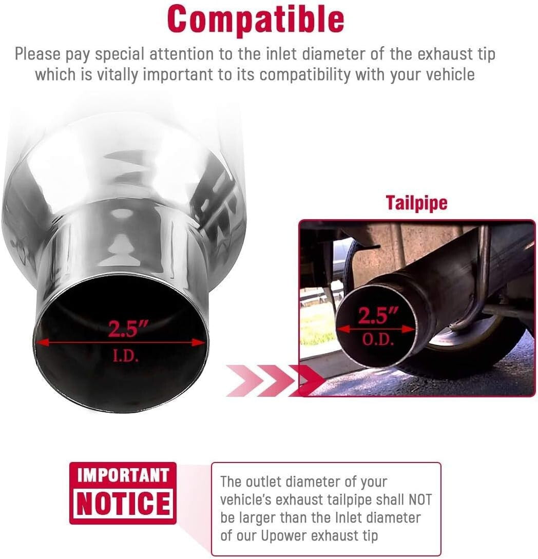 Pack of 2 Blue Burnt 304 Stainless Steel Exhaust Tips - 2.5" Inlet, 3.5" Outlet