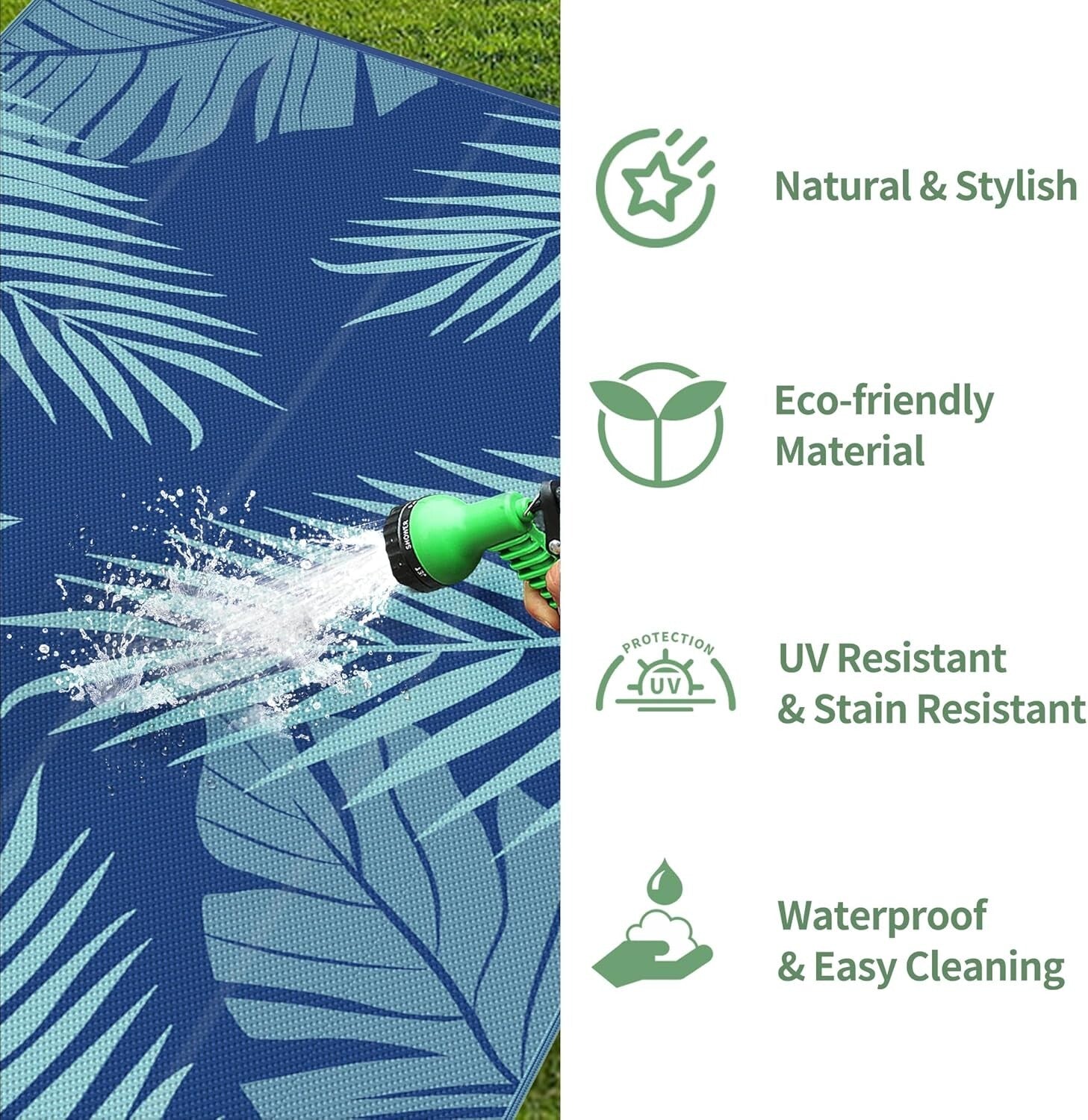 Large Waterproof Area Rug 10' x 14' - Stylish Reversible Pattern for Outdoors