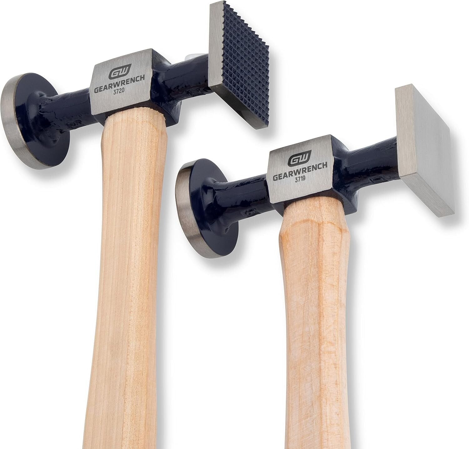 Versatile 7 Pc. Hammer and Dolly Set with Hickory Handles for Dent Removal