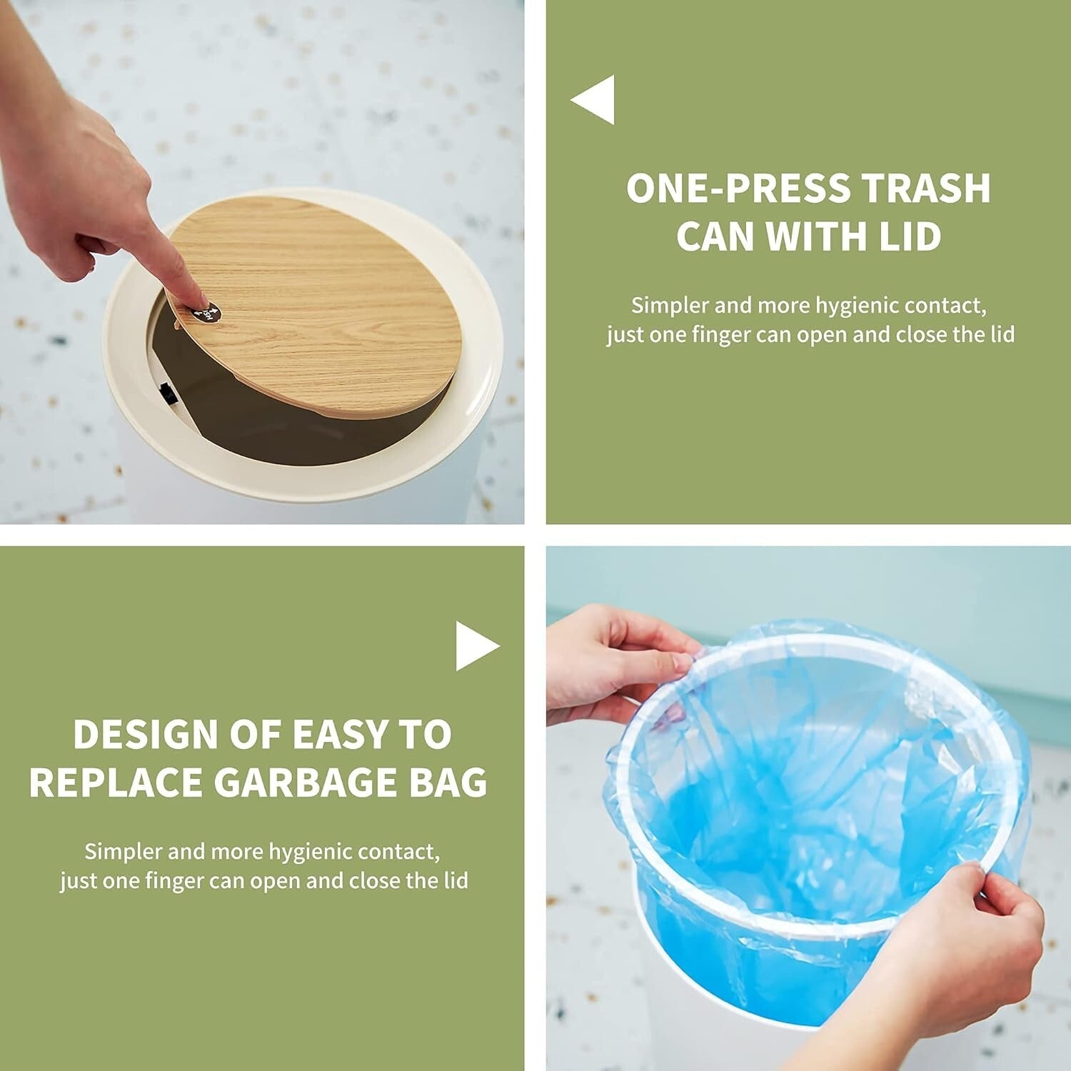 Compact Nordic Garbage Can - 1.8 Gallon Press-Top Trash Bin for Home & Office