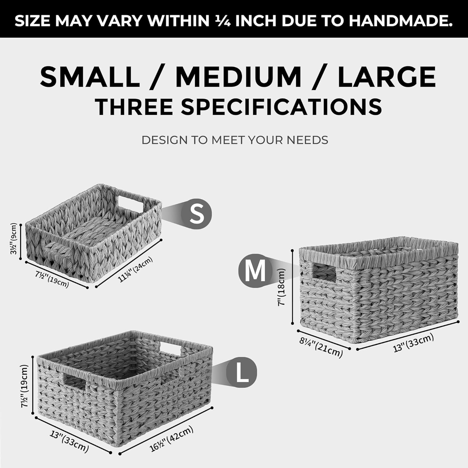 Elegant Gray Woven Baskets for Organizing - 13" Rectangular Design - 2-Pack
