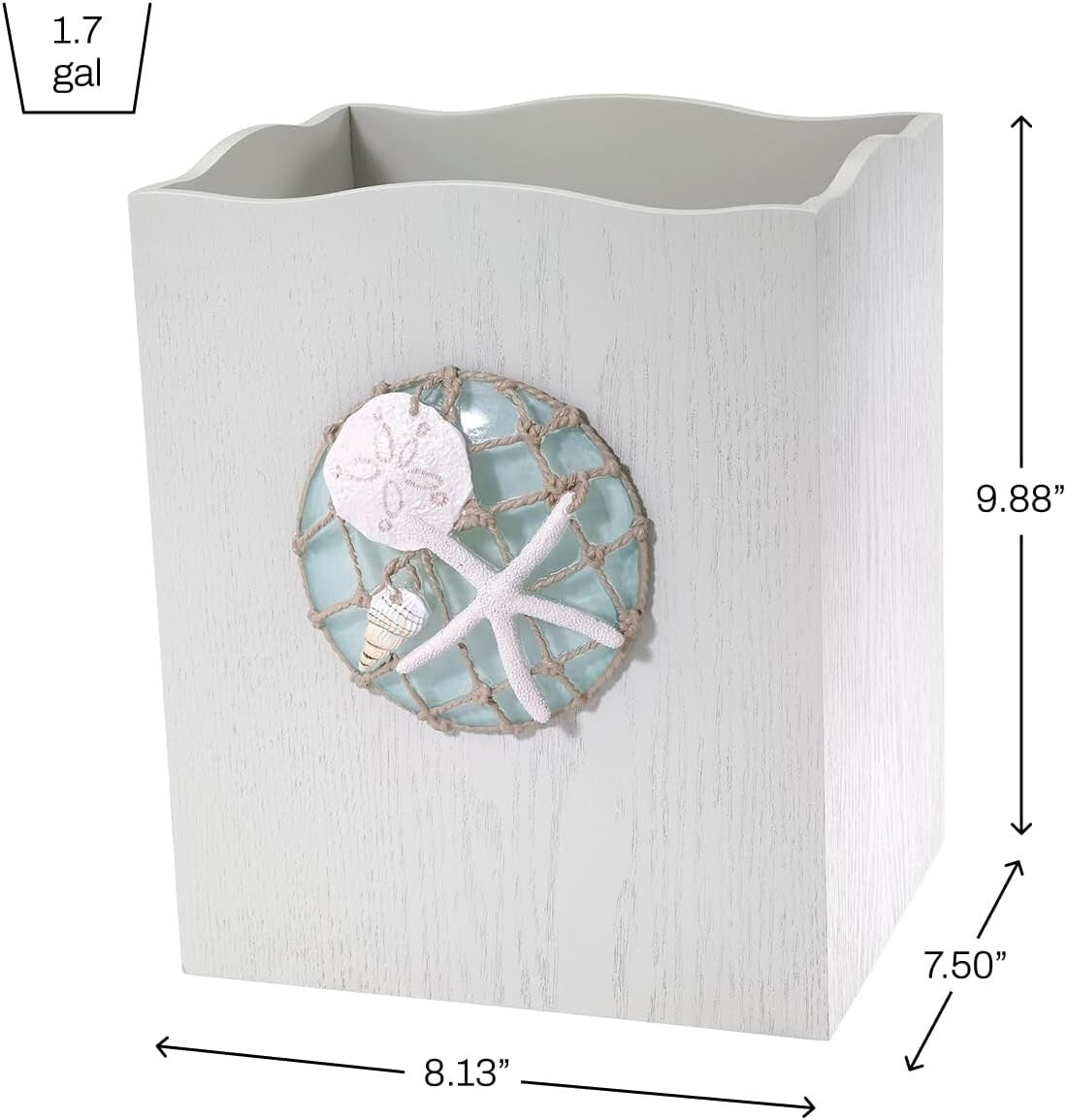 Hand-Painted Resin Trash Can with Nautical Design - Beach Home Essential