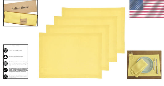 Cheerful Linen Placemats 14x19" in Sunshine Yellow - Machine Washable Set of 4