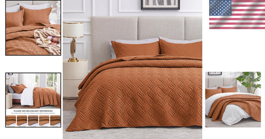Durable Wave Pattern King Quilt and Pillow Shams - Perfect for Year-Round Use