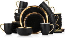 Load image into Gallery viewer, Sophisticated Gold-Accented Black Porcelain Dish Set, Service for 8 - Florian