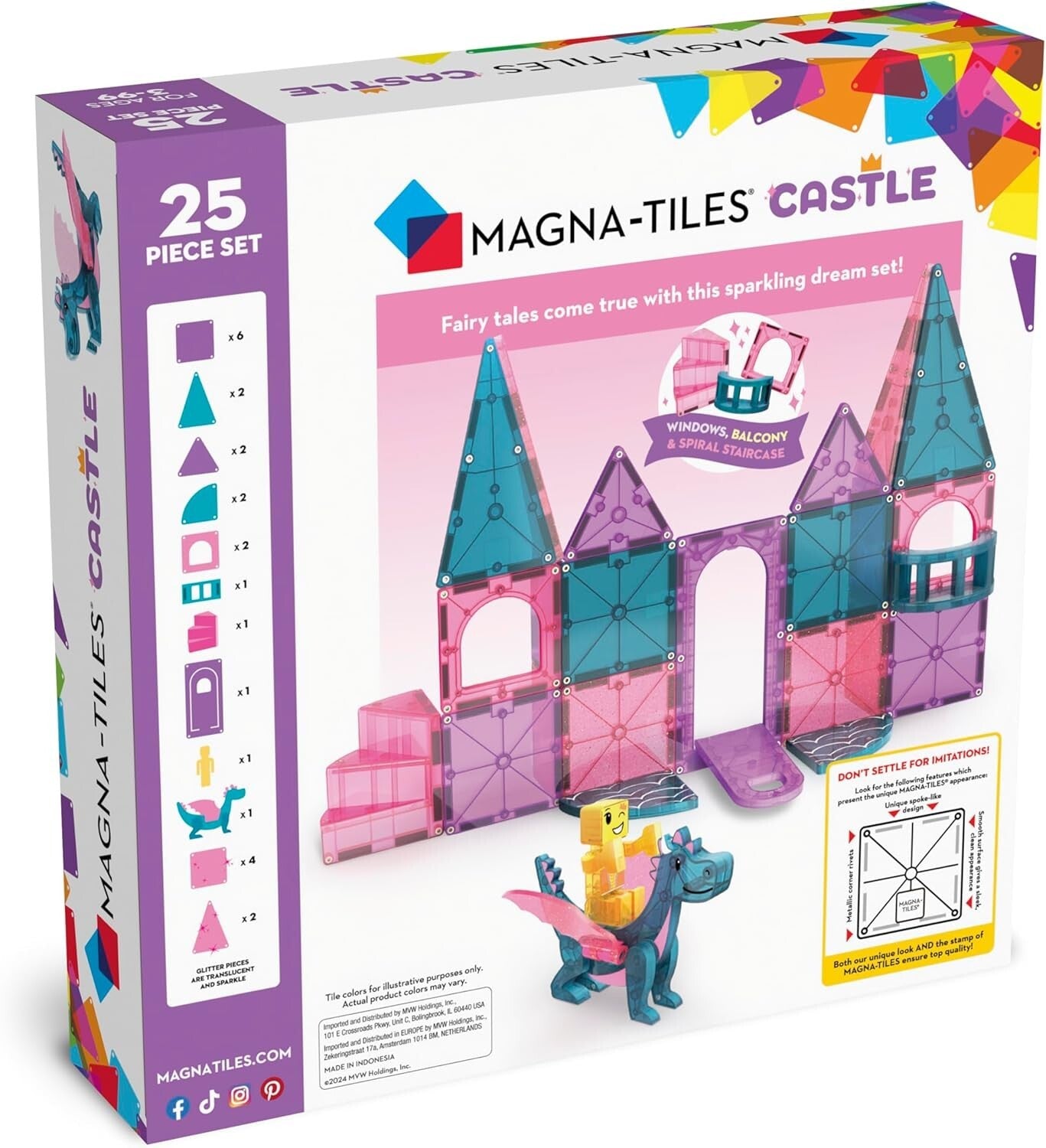 Deluxe Castle Magnetic Construction Set Featuring Spiral Staircase & Drawbridge