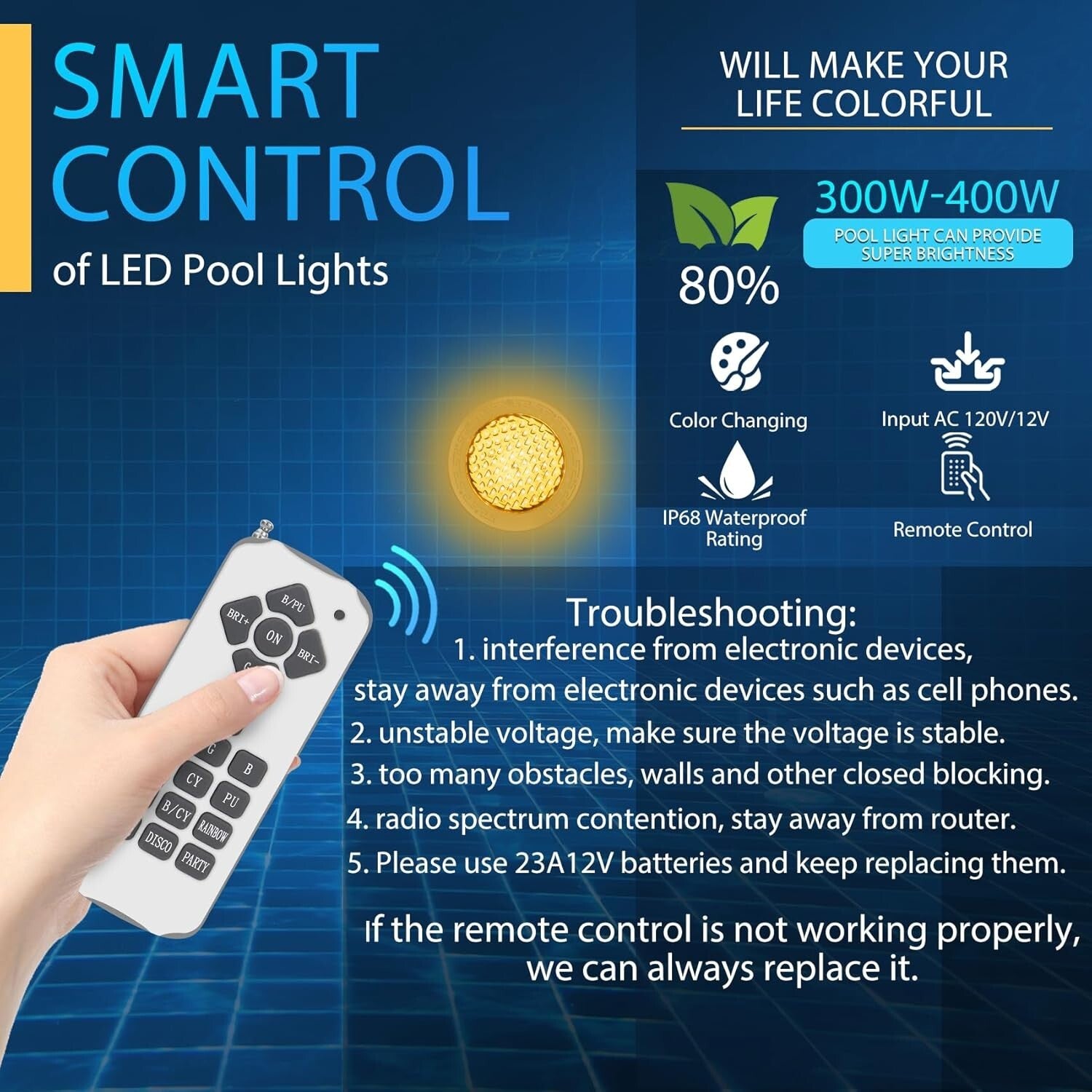 Energy-Saving 35W LED Pool Light with Remote Control - Perfect for Outdoor Pools