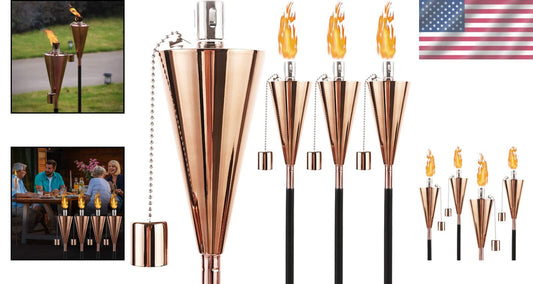 Elegant Stainless Steel Oil Torches for Garden - Set of 4 with 7-Hour Burn Time