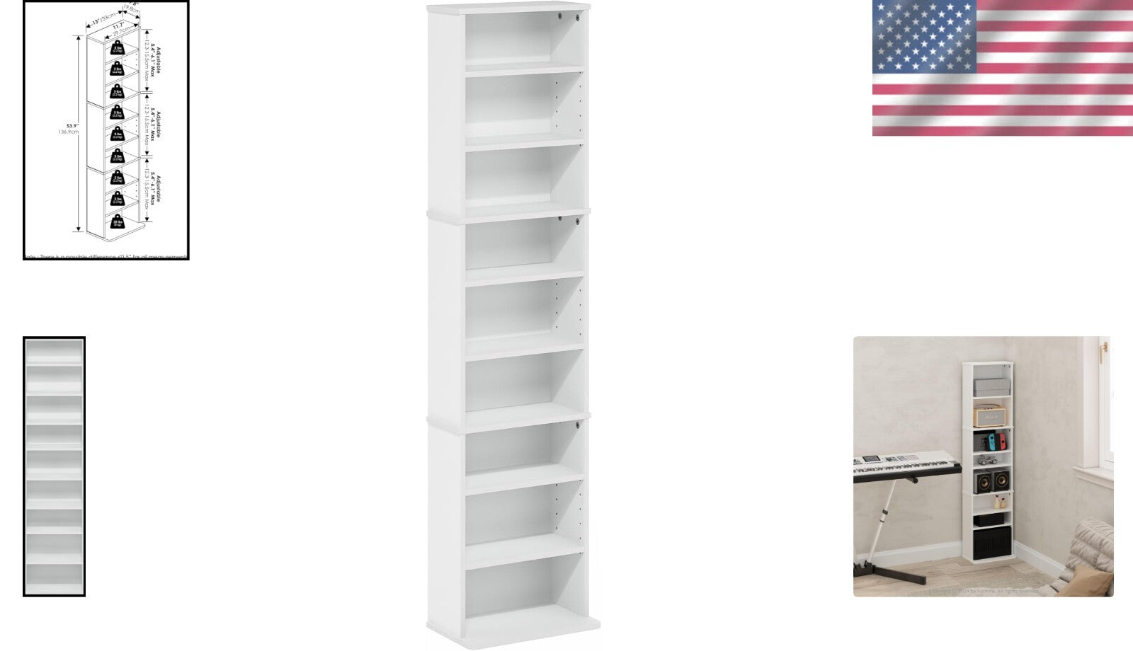 Durable Freestanding 9-Shelf Media Rack with Wall Mount Kit - Easy Assembly