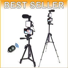 Load image into Gallery viewer, 50-Inch Extendable Tripod Smartphone Vlogging Kit with Lighting &amp; Remote Control