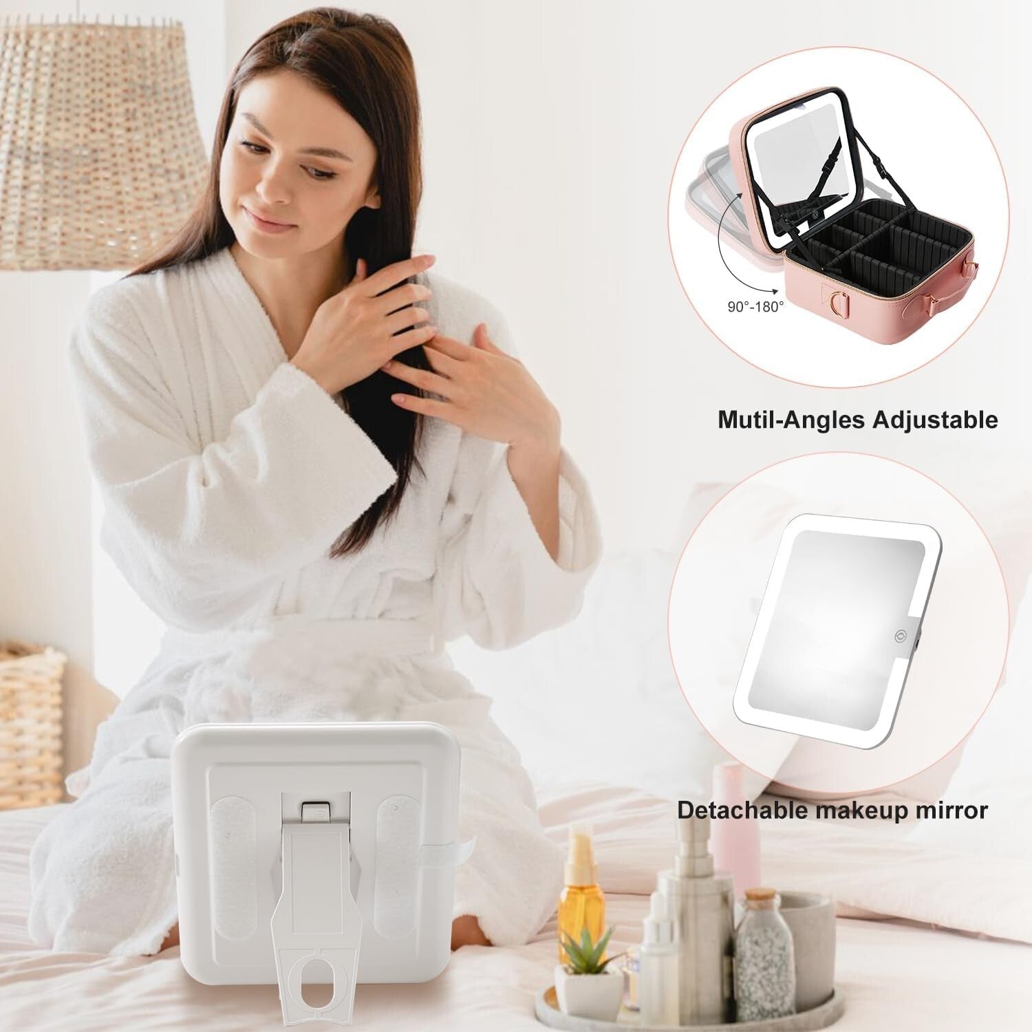 Elegant Travel Makeup Case with LED Mirror, 10X Magnifier & 8 Premium Brushes