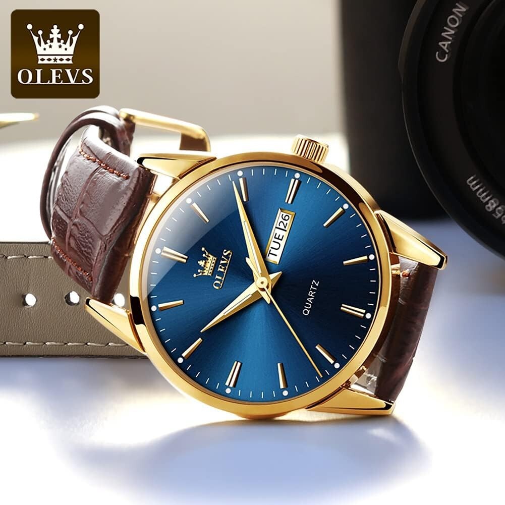 Fashionable Men's Luminous Quartz Watch - Waterproof Brown Leather Gift Edition