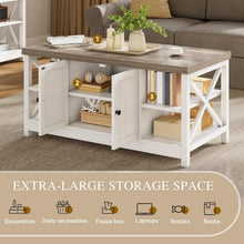 Load image into Gallery viewer, Farmhouse-Modern Coffee Table with Storage Cabinet and Easy Assembly - 39-inch