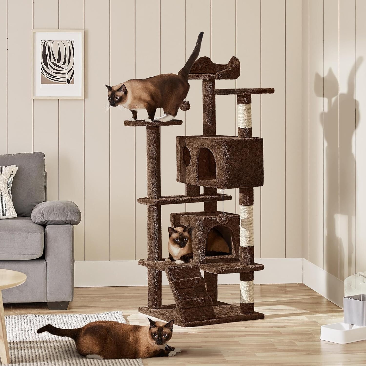54in Cat Tree with Top Perches, Condos & Cat-Ears Design – Ideal for Kittens