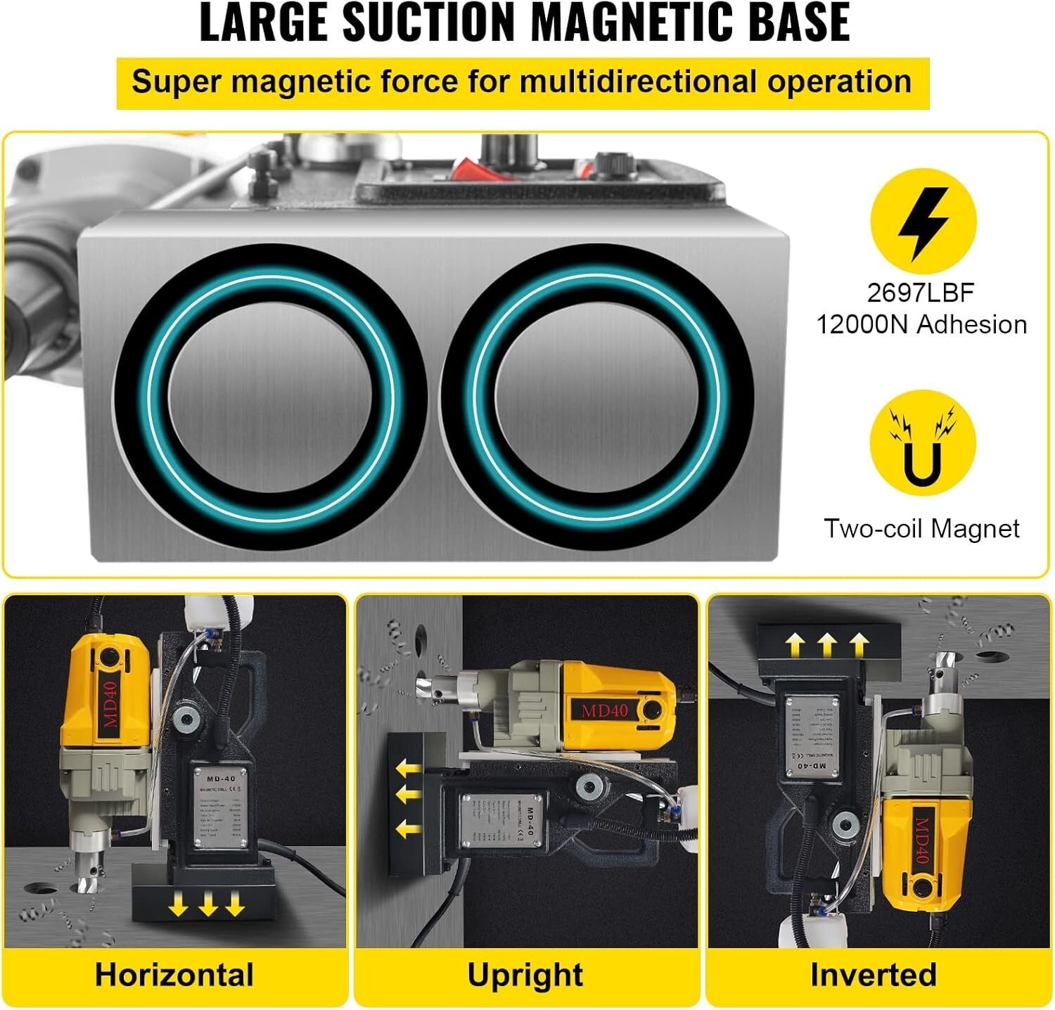 Heavy-Duty Magnetic Drill 1100W - 2697lbf Force for Home and Industrial Use