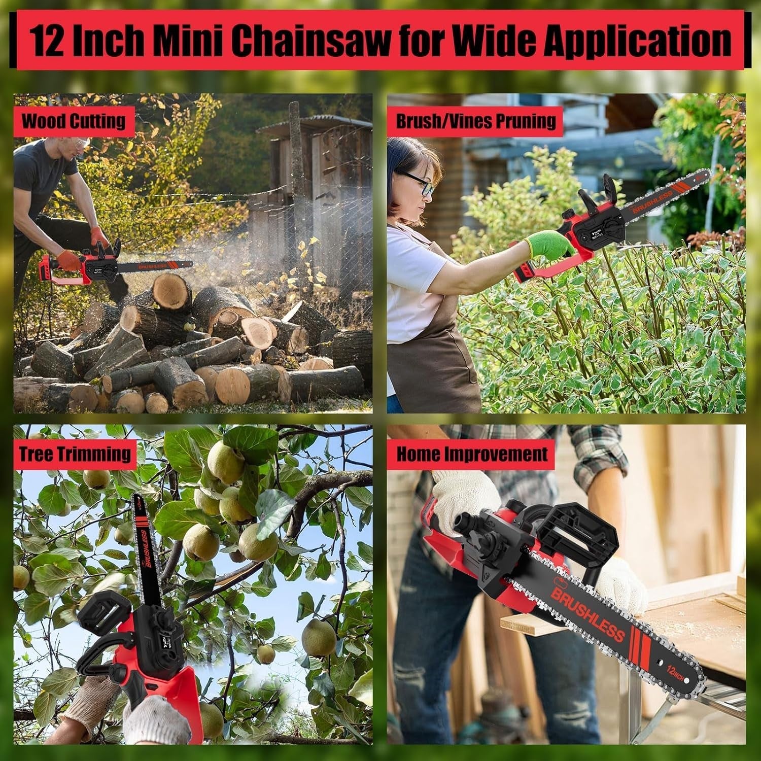 Effortless Trimming: 12-Inch Mini Chainsaw - Compatible with MWK 18V Batteries