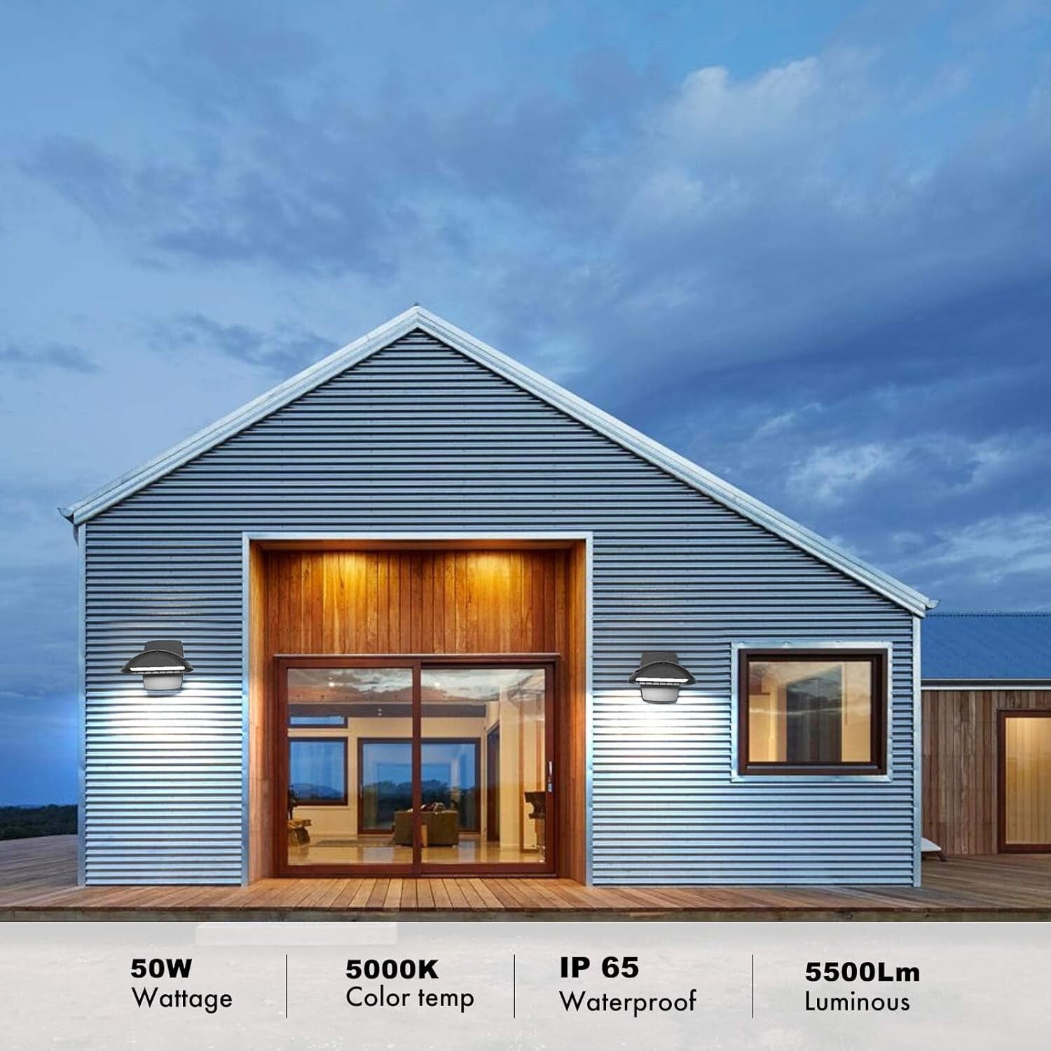 Energy-Saving 50W LED Flood Light Set - IP65 Waterproof, Dusk to Dawn Automation