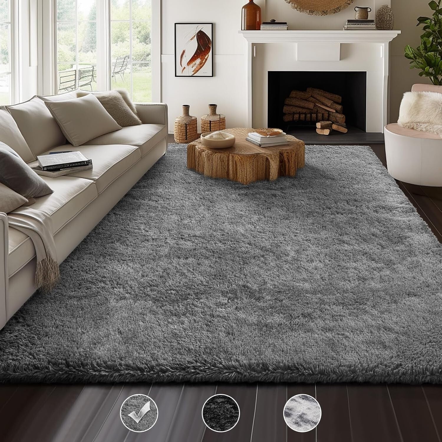High-Pile 8' X 10' Soft Grey Shag Rug - Perfect for Living Room & Nursery