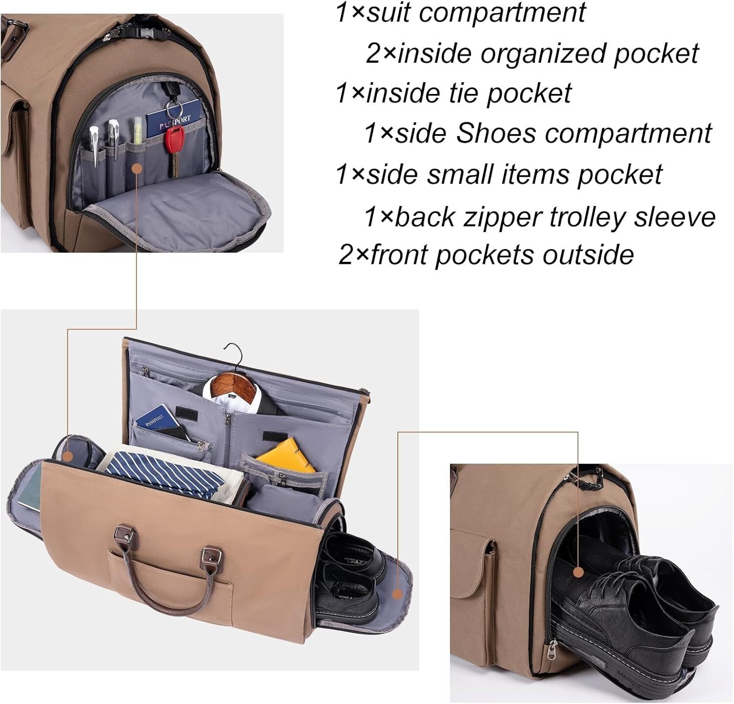 Wrinkle-Free 45L Canvas Garment Duffel Bag with Shoe Compartment - Travel Ready