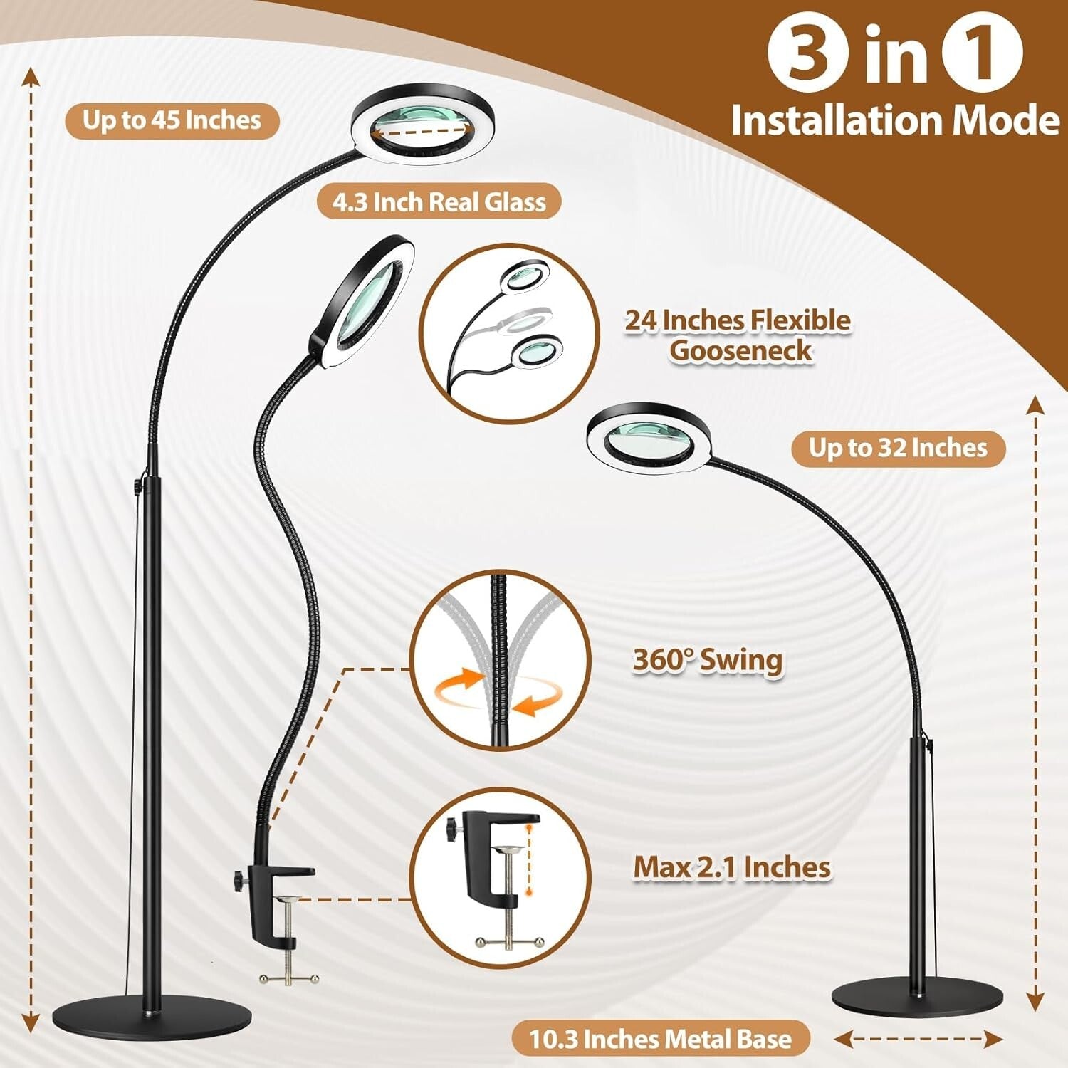 Ergonomic Magnifying Floor Lamp with 5X Lens and Adjustable Lighting Features
