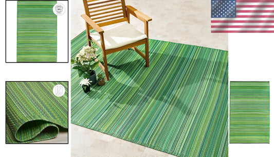 Eco-Friendly Cancun Green Outdoor Rug - Striped & Stain Resistant - 4x6 ft