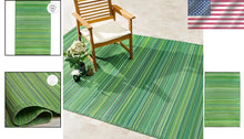 Load image into Gallery viewer, Eco-Friendly Cancun Green Outdoor Rug - Striped &amp; Stain Resistant - 4x6 ft