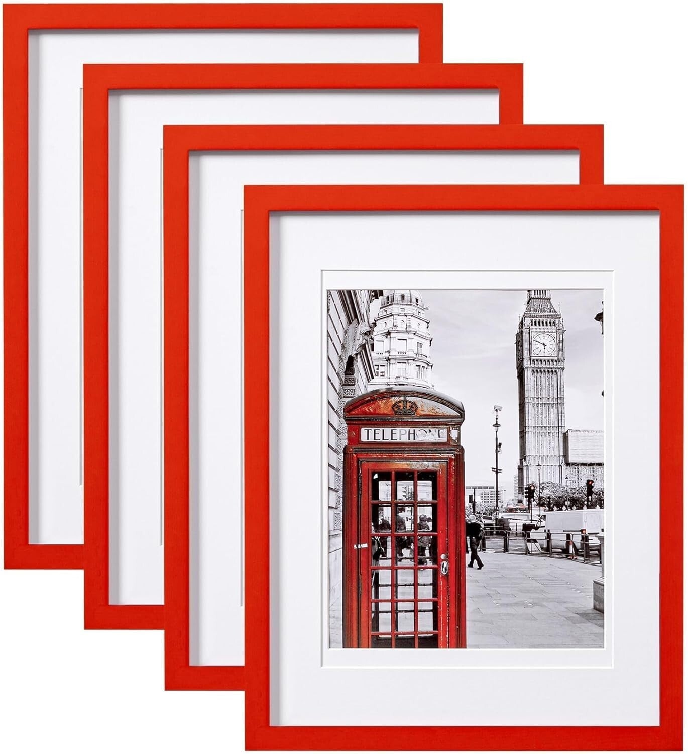 Chic 4-Pack 11x14 Picture Frames with Real Glass & Easy Display - Red Finish