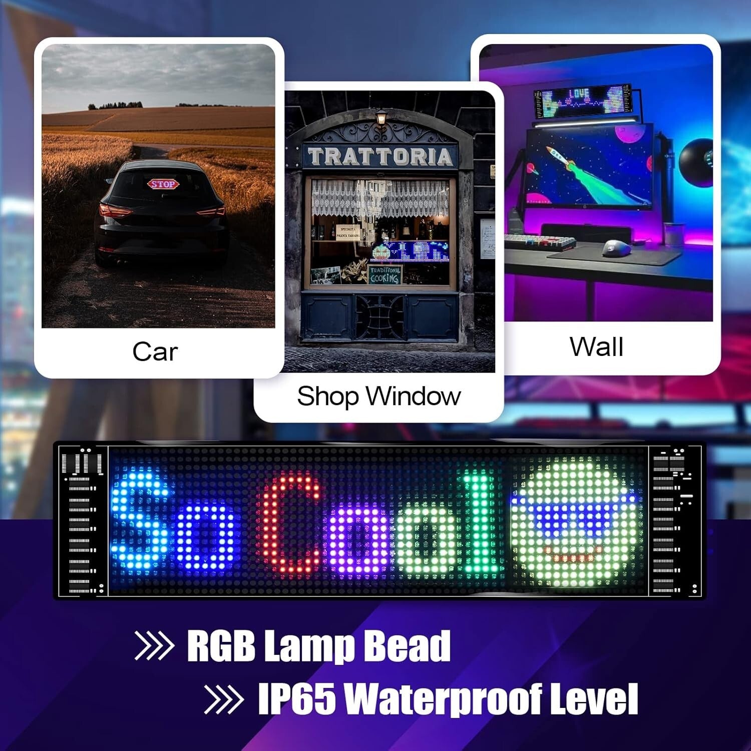 Flexible LED Message Display Board with Bluetooth - 19"x5" for Custom Designs