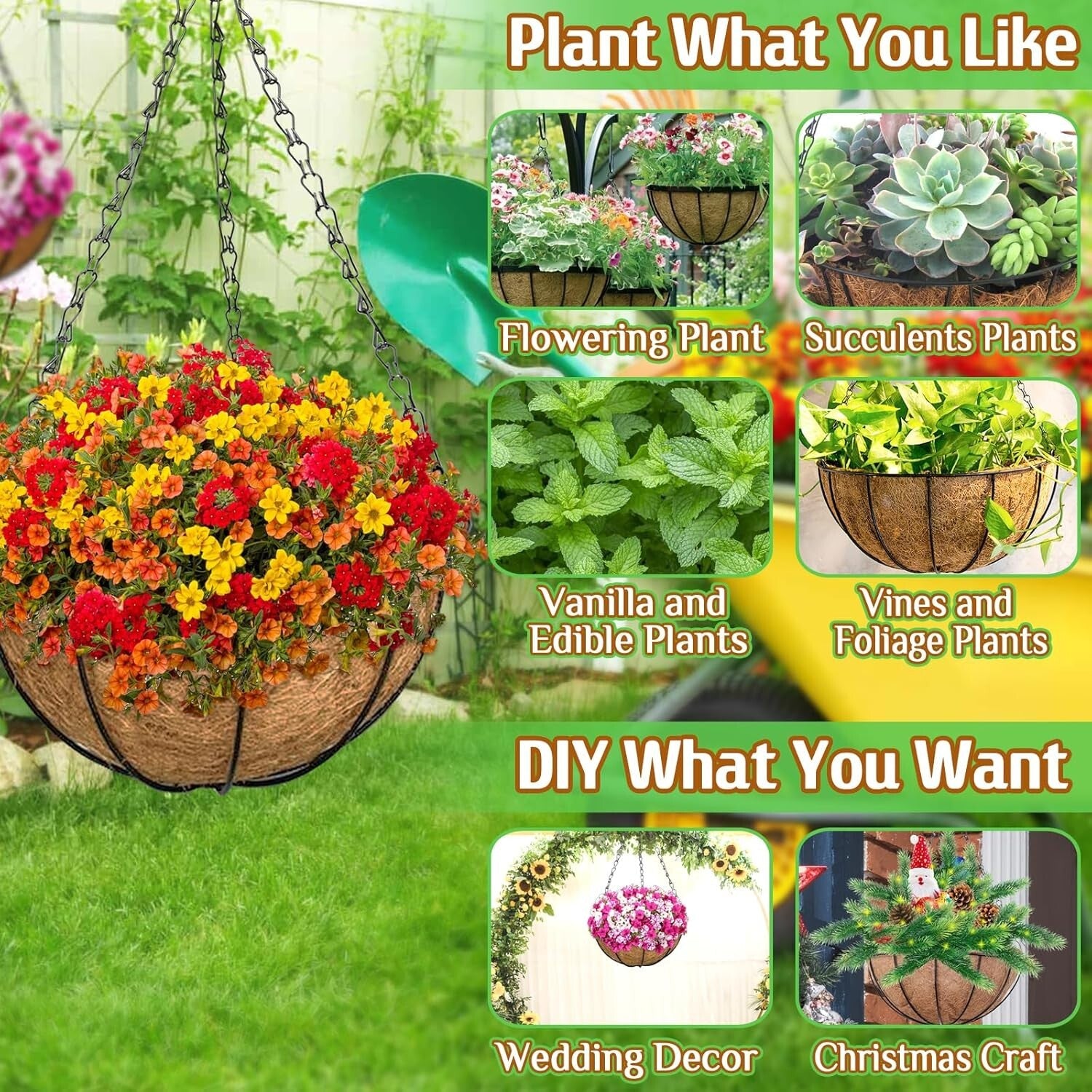 Elegant 6-Piece Set of 12-Inch Coconut Lined Hanging Planters for Vibrant Spaces