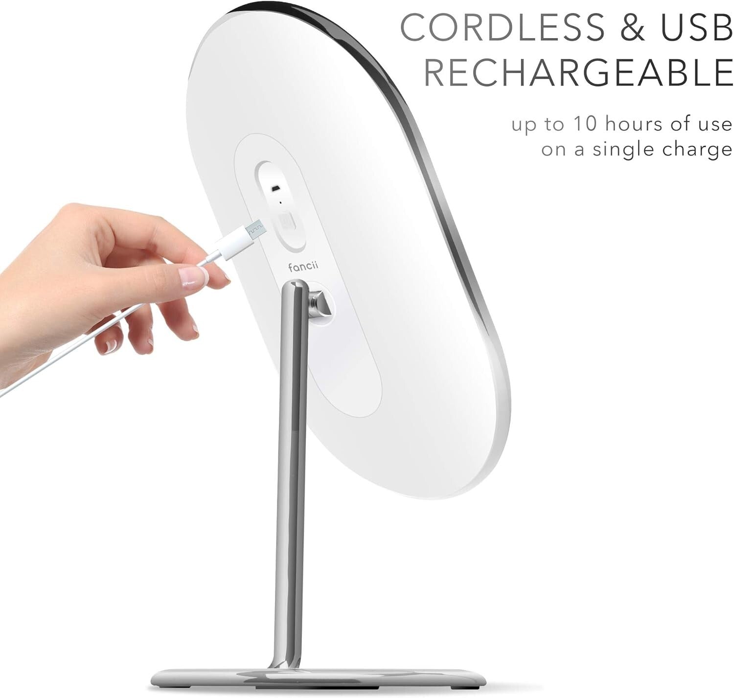 Rechargeable LED Lighted Vanity Mirror with Dual Magnification - Chrome Elegance