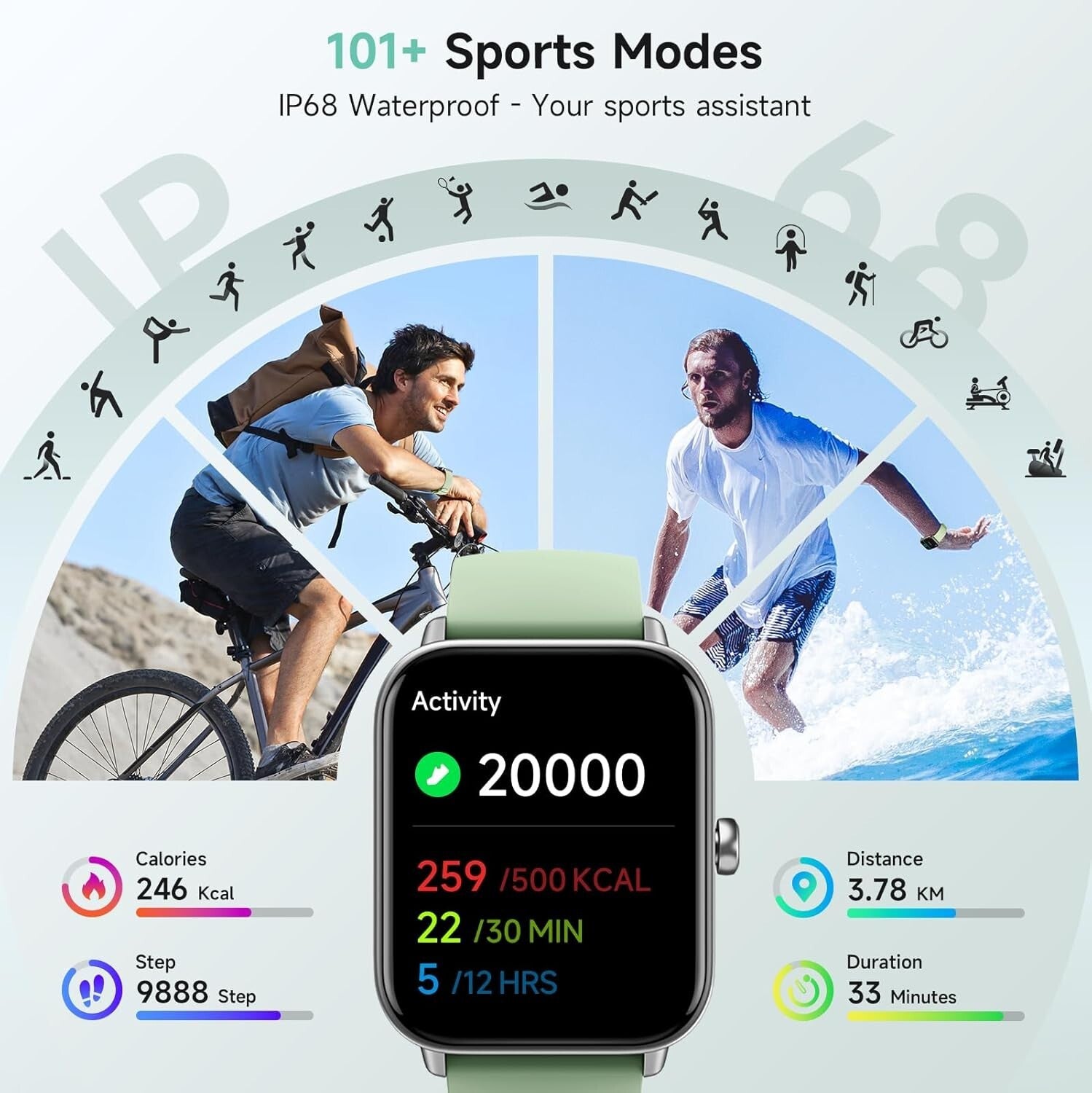 Advanced Fitness Tracker Smartwatch with Heart Rate, IP68 Waterproof & Alexa