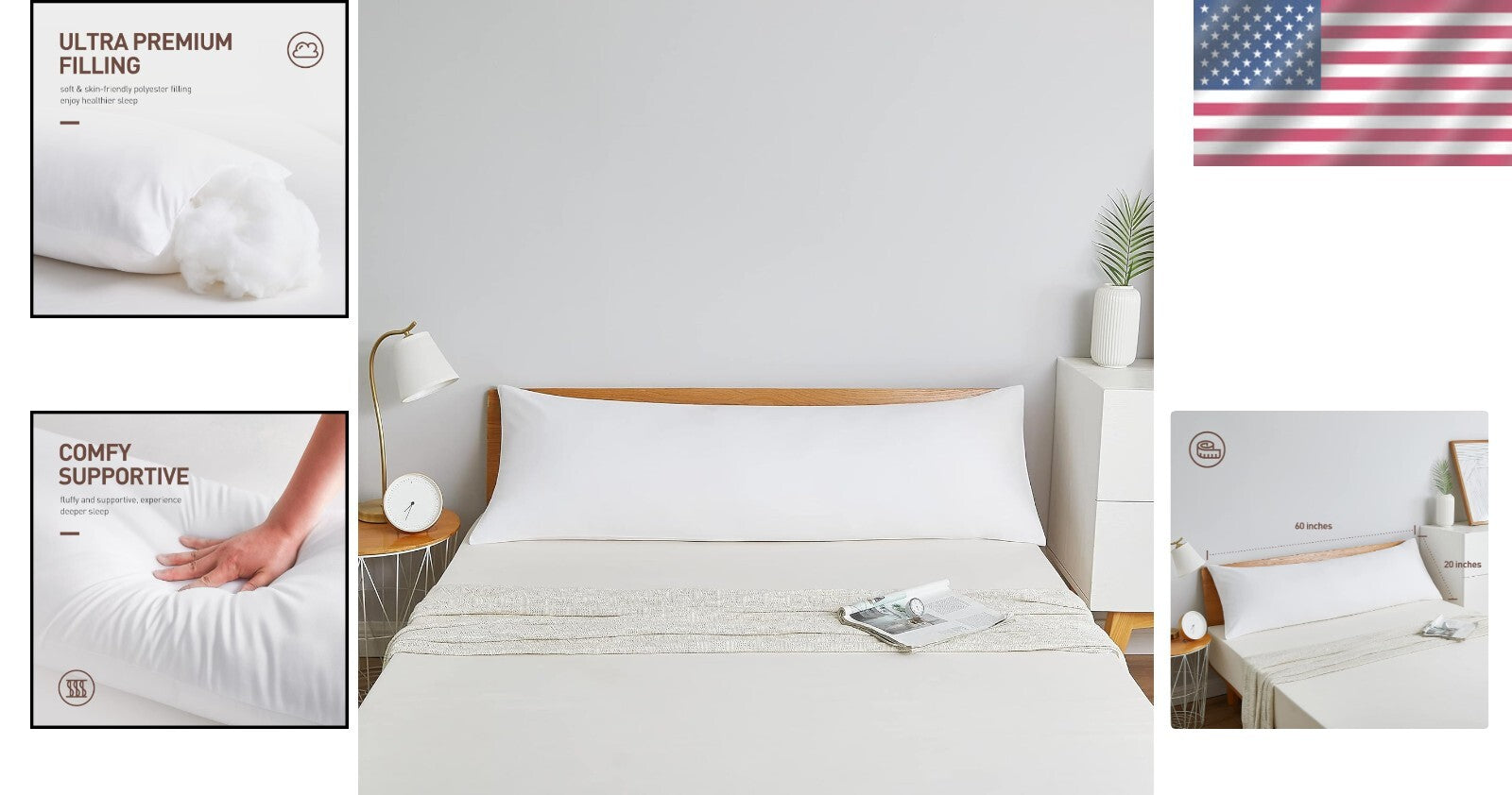 Comforting 20x60” Premium Body Pillow for Adults - Ideal for Pregnancy & Sleep